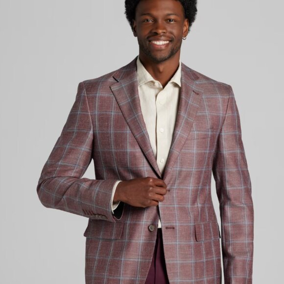 Men's Joseph Abboud Wine Plaid Blazer Size 42S - NWT - Picture 1 of 6